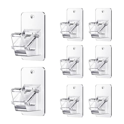 Universal Curtain Rod Holders, No Drill Curtain Rod Brackets, Self Adhesive Curtain Rod Brackets Up to 30 LB, Nail Free Curtain Rod Hooks for Bathroom, Bedroom, Livingroom, Kitchen (8PC, Transparent) - Image 1