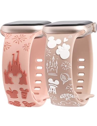 BEEXI 2 Packs Cartoon 3D Raised Band Compatible with Apple Watch Band 42/41/40/38mm Women Two-Tone Cute Silicone Strap for iWatch SE Series 10/9/8/7/6/5/4/3/2/1/Ultra(1/2) Pink Pink/Nude - Image 1