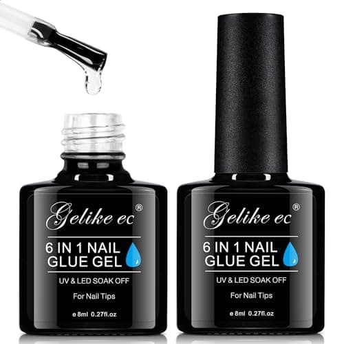 Gelike EC 6 in 1 Nail Glue Gel: 2 Pcs Gel Nail Polish for Press on Nails - Nail Glue Strong Easy and Long Last for False Acrylic Tip - Base Coat for Salon Home Polish - Image 1