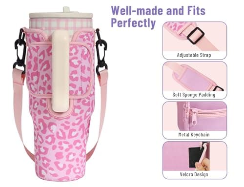 DLOCCOLD Water Bottle Carrier Bag with Phone Pocket for 40 oz Tumbler, Water Bottle Holder with Adjustable Shoulder & Handheld Strap, Carrier Sling Bag for Water Bottle Walking Camping Travelling - Thumbnail 3