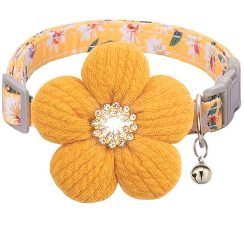 Medium Dog Collar with Flower, Dog Collars for Medium Dogs Collar for Girl Cute Dog Collar with Bell, Adjustable Length - Image 1