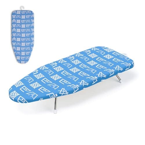 Slieton Tabletop Ironing Board 12"x29" – Portable Folding Ironing Board with Thick Felt Padding, Heat-Resistant Cover, Stainless Steel Legs, Compact & Space-Saving Design (Blue Runes) - Image 1