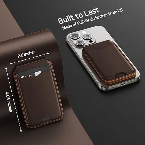 LULULOOK Magnetic Wallet Stand for iPhone, 2-in-1 Full Grain Leather Phone Wallet 3 Cards Holder w/Adjustable Stand, Fits iPhone 16/15/14/13/12 and Mag-Safe Cases, Not for Mini Models, Brown - Thumbnail 6
