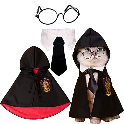 Dog Cat Costumes with Glasses and Neckties,Cosplay Costume Set Perfect for Party and Gifts for Cat Dog (Gryffindor, Medium) - Image 1