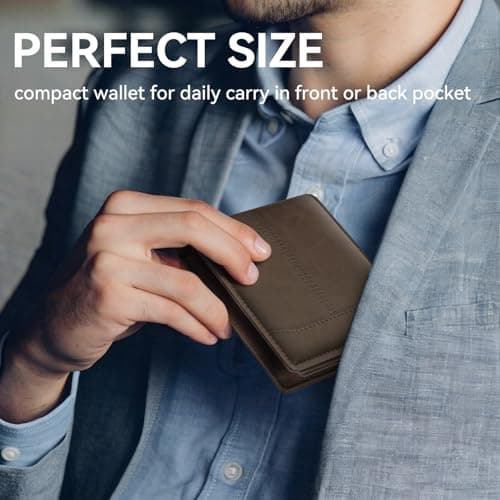 furid Leather Card Wallet For Men Slim: RFID Minimalist Bifold Credit Card Holder with 2 ID Windows - Front Pocket Wallets for Men - Gifts for Husband Father on Anniversary Birthday - Thumbnail 6