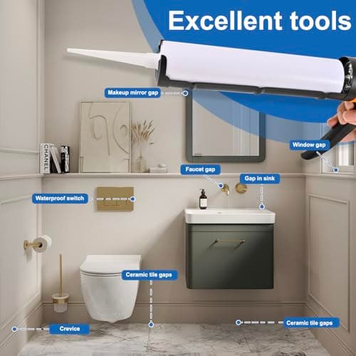 Professional Caulk Gun Kit, White Silicone Sealant + Caulk Gun + Caulking Tool Kit - All-Purpose 100% Silicone Caulk (10 oz Tube), with Caulk Gun, Smoothing Tool, Scraping Tool and Masking Tape - Thumbnail 5