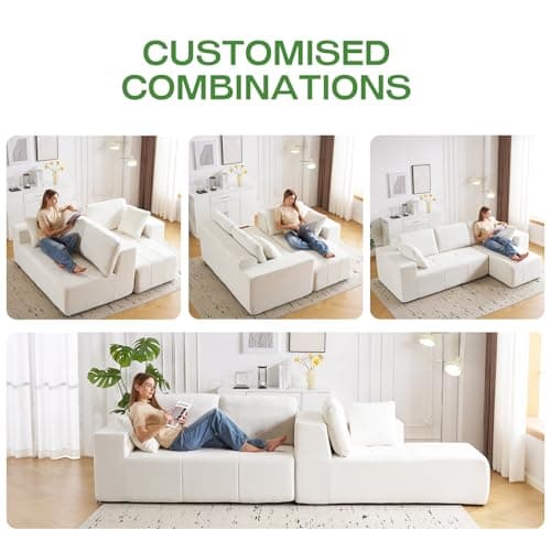 Cloud Modular Sectional Sofa, Chenille Upholstered L-Shape Boneless Couch with Right Facing Chaise, Sturdy Frame & Soft Deep Seat Cushions, Sectional Couch for Living Room, No Assembly, Beige - Thumbnail 3