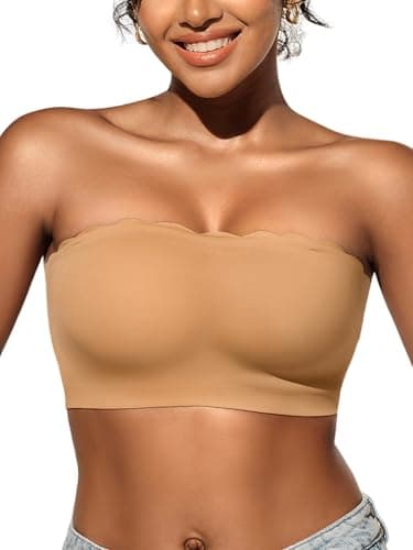Strapless Bras for Women - S-XL Unlined Bandeau for Natural Shape, Wireless Pull-On Bra, Comfy Seamless Bralette No Underwire (Skin L) - Image 1