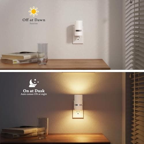 JandCase Night Lights Plug into Wall, Automatic Night Light with Dusk to Dawn, 2 Pack 3000K Soft Warm 0-100LM Dimmable Plug in LED Nightlight for Bedroom, Hallway, Stairs - Thumbnail 3