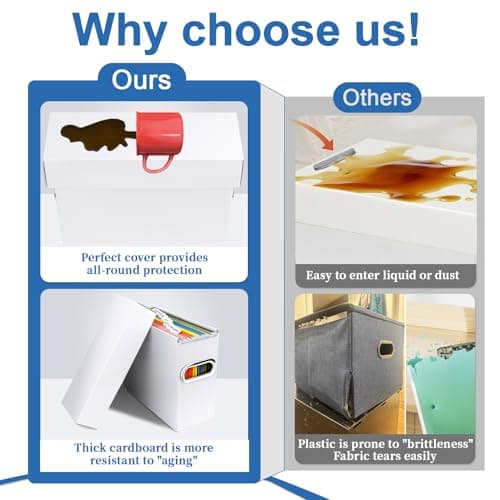 Naleyber File Organizer Box with Lid & Handle, Heavy Duty Hanging File Folder Storage Boxes for Letter Size, Portable Filing Organizer for Office, Home, Classroom, White 2 Pack - Thumbnail 5