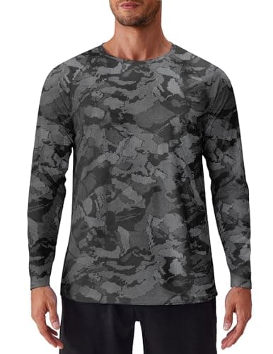 PINSPARK Men's Fishing Shirts Long Sleeve UV Protection Tshirts Lightweight Quick Dry Swimming Shirts Gym Workout T-Shirts Dark Grey - Image 1