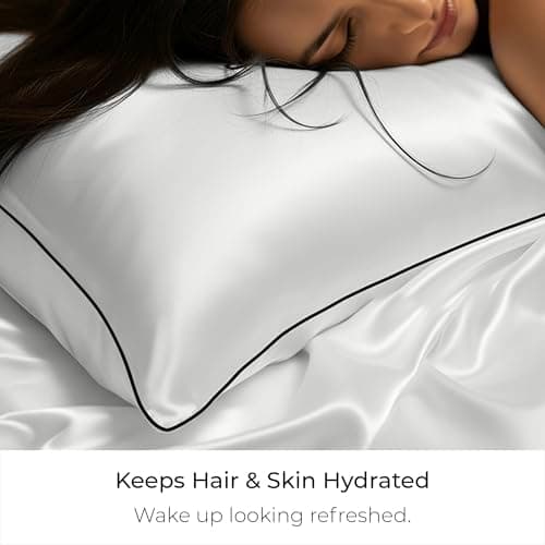 Mellanni Pure Silk Pillowcase Standard Size - Perfect for Hair and Skin, Preventing Wrinkles - Easy Care - Naturally Cooling Silk Pillow Cover with Hidden Zipper (Standard, White, Black Piping) - Thumbnail 4