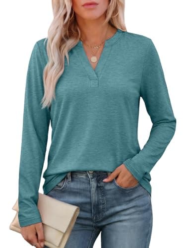 ATHMILE Womens Long Sleeve Tops V Neck Fall Dressy Casual Henley T Shirts Basic Tees Lightweight Tunic Blouse 2026 - Image 1