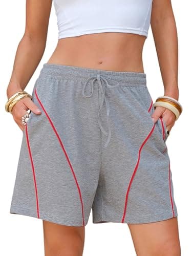 EXLURA Womens Cotton High Waisted Sweat Shorts Summer Athletic Workout Shorts with Pockets Drawstring Lounge Running Short Deep Grey - Image 1