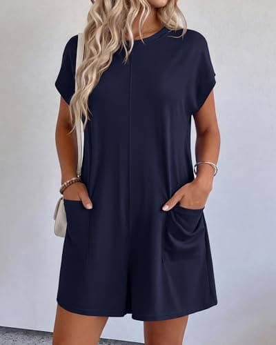 BTFBM Rompers for Women Summer 2026 Casual Dressy One Piece Shorts Tshirt Pants Jumpsuit Beach Vacation Clothes Outfit(Navy Blue, Small) - Thumbnail 4