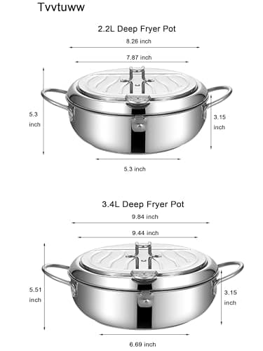 Deep Fryer Pot, 304 Stainless Steel Frying Pot with Temperature Control, Lid and Oil Drip Drainer Rack for Kitchen French Fries, Chicken Large Size 9.4 Inch/3.4 L Father's Day Gift - Thumbnail 6