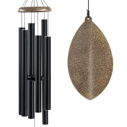Wind Chimes Outside Deep Tone, 45 in WindChimes Large with 6 Heavy Tubes, Large Deep Tone Wind Chime Outdoor for Garden Hanging Décor,Sympathy Gifts, Black - Image 1