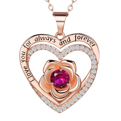 Birthday Gift for Women, Wife Birthsday Gift Ideas,30th 40th 50th 60th Birthday Gifts for Her,Rose Heart Birthstone Pendant Necklaces Anniversary Valentine Jewelry Gifts for Girlfriend,July - Image 1