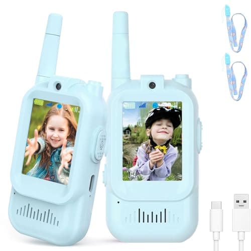 Video Walkie Talkies for Kids, Rechargeable Kids Walkies Talkies 2 Pack, Indoor Outdoor Toys for Game Party Camping, Christmas Birthday for Aged 3 4 5 6 7 8 9 Girls Boys,Blue&Blue - Image 1