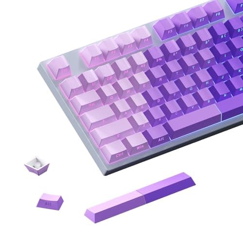 AKepopery Gradient Purple Side-Print Shine-Through PBT Keycaps, 121 Keys Cherry Profile, Clacky Sound, Transparent Spacebar Strip, for MX Switches, for Keyboards with LED Facing South