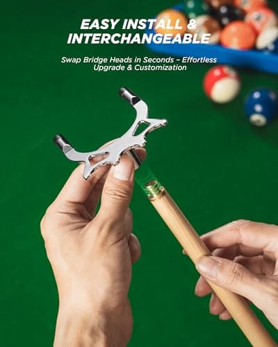 LOCKCUE 57" 2 Piece Pool Cue Stick, Maple Wood with Chrome-Plated Zinc Alloy Screw-on High Crown Bridge Head - Thumbnail 5