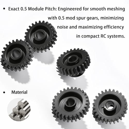 0.5M Pinion Gear 27T Hardened Steel 3.175mm Bore with 2.3mm Adapter, Precision Motor Gear for ARRMA 1/14 Typhon 1/16 Mojave 1/18 Granite, Losi 1/12, 0.5Mod Gear 13T-27T for HOBBYWING Motors - Thumbnail 5