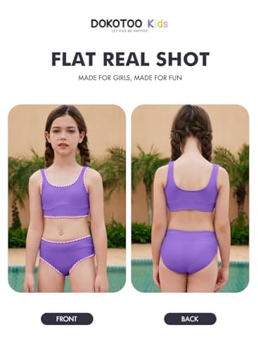 DOKOTOO KIDS Girls Swimsuit Tween Girl Bikini Set Kid 2 Piece High Waist Bathing Suit Junior Padded Swimming Summer Beach Holiday Padding Beach Swim Tops Bottoms Deep Purple Size 10 11 Years Old - Thumbnail 4