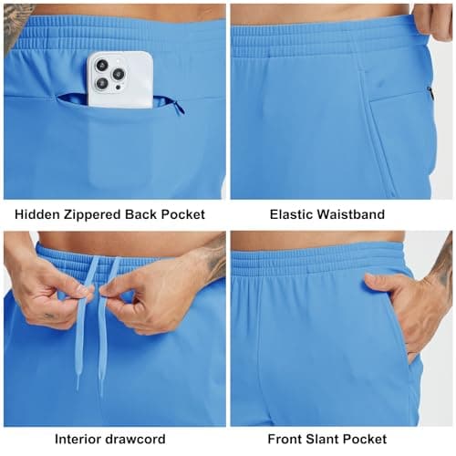 M MAELREG Fleece Lined Joggers Men with Pockets Athletic Workout Golf Pants Winter Casual Trousers Mens Sweatpants Sky Blue - Thumbnail 6