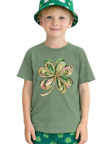 SANIXJOO Kids St Patrick’s Day Lucky Clover T-Shirt Retro Round Neck Baby Boy Summer Tee Top Girls Cute Patrick Gift Clothes(Green,2-3T) - Image 1