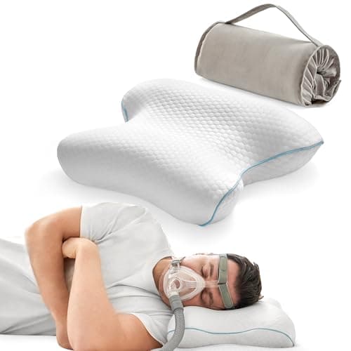 Joynox Travel Memory Foam CPAP Bed Pillow for Side & Back Sleepers, Portable Sleep Apnea Pillow with Storage Bag for All CPAP Masks Users, Washable Neck Support Pillow for Hotels Camping