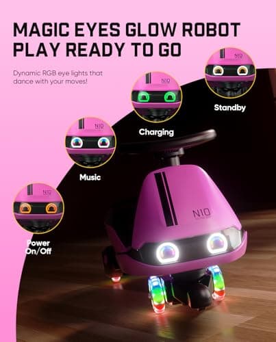 FanttikRide N10 Classic Electric Wiggle Car with Pedal, Type-C Rechargeable Battery, One-Click Detachable Mop, GlideWiz, Anti-Rollover, Flashing Wheels, Bluetooth, for Ages 3 and Up, 150 Lbs, Pink - Thumbnail 4