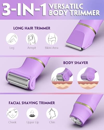 Bikini Trimmer for Women - Painless Electric Razors-Cordless Body Shaver for Trip,Replaceable Lady Facial Razor, IPX7 Waterproof&Easy Cleaning, Ceramic Blade, USB Charge Purple - Thumbnail 2