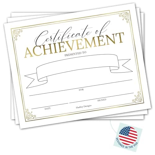 Certificate of Achievement Awards -25 Bulk Award Certificates for Students & Employee of The Month, Gold Certificate Paper, Superlative Academic Excellence End of School Certificates of Completion - Image 1