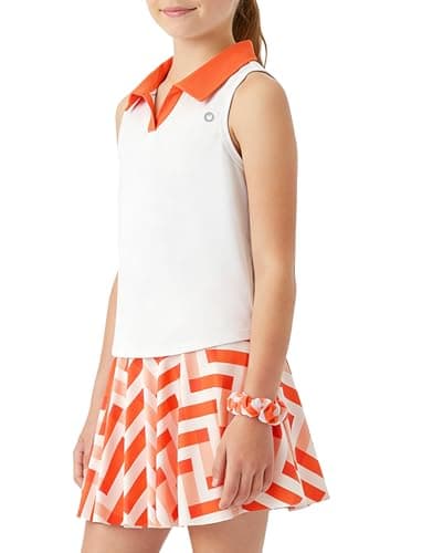 PATPAT Girls Tennis Skirt Sets Moisture Wicking Polo Tank Tops and Flowy Skirts 6 Piece Outfits Activewear with Hair Ties Red White XS - Image 1