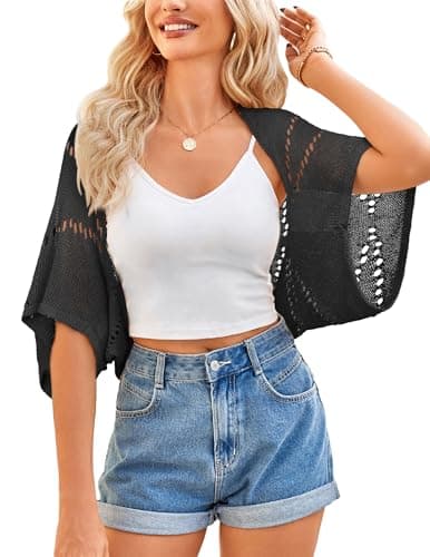 BB&KK Shrugs for Women Crochet Sweaters Hollow-Out Batwing Short Sleeve Lightweight Knit Tops Bolero Summer Cardigans - Image 1