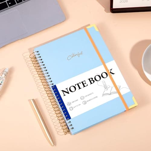 Yoment Hardcover B5 Spiral Notebook 200 Pages with Folder Pockets, College Ruled Notebooks for School Home 7 X 10 Aesthetic Cute Notebooks for Women, Blue - Thumbnail 6