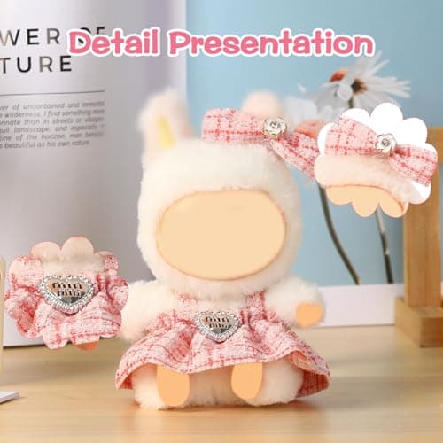 Clothes for Blind Box Dolls, Premium 2-Piece Dolls Accessories Set with Chic Bow Dress Outfit for 15-17cm Plush Blind Box Toy (Pink Set) - Thumbnail 3