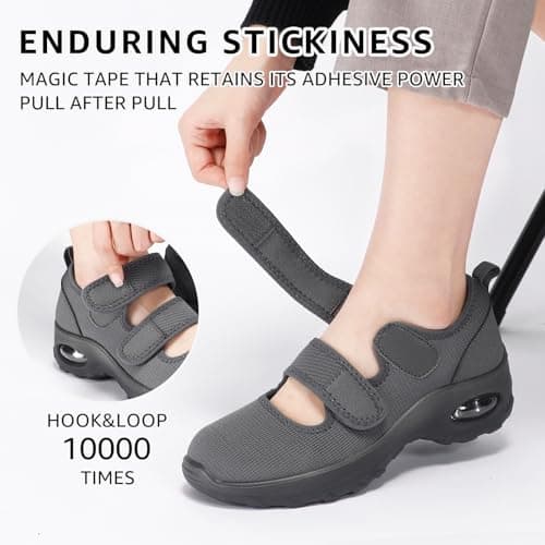 STQ Orthopedic Walking Shoes Adjustable Barefoot Mary Jane Diabetic Shoes Comfortable Breathable Nurse Shoes, Dark Grey, Size 6.5 - Thumbnail 6