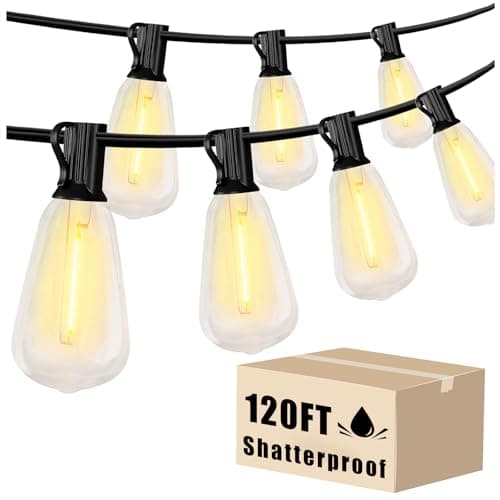 DAYBETTER 120FT Outdoor String Lights Waterproof 60 pcs Warm White LED Bulbs 2700K for Patio, Yard, Garden & Holiday Decor Durable Weatherproof Lights for Parties, Weddings, Backyard Lighting - Image 1