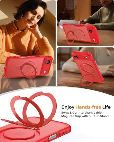 MOCCA Design for iPhone Air Case, Compatible with Magsafe [Premium Invisible Magnetic Ring Stand] [Military Drop Protection] Full Camera Guard Translucent Matte Slim Phone Cover 6.5",Red - Thumbnail 4