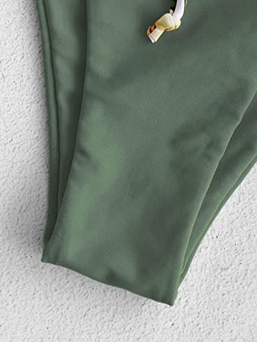 ZAFUL Women's Sexy Triangle Bikini Set Floral Print Spaghetti Strap 2 Piece Swimsuit Crisscross High Cut Bathing Suit Green L - Thumbnail 6