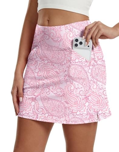 M MOTEEPI Women's Golf Skirts Skort 4 Pockets High Waisted Stretchy Tennis Skirt with Short Dressy Athletic Casual Crystal Pink XL - Image 1