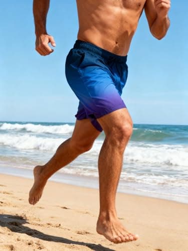 Cozople Mens Swim Trunks 7 Inch Inseam Swim Shorts Black Blue Gradient Bathing Suit Boxer Brief Lined Swimsuit Anti Chafe Board Shorts with Compression Liner M - Thumbnail 5