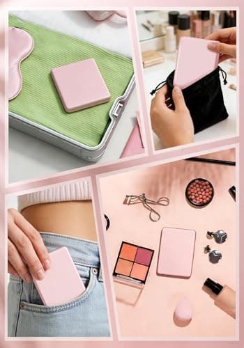 Compact Mirror, Rechargeable 30X Magnifying Mirror with 3 Lighting Modes & Dimmable Brightness, Portable Travel Makeup Mirror with Light, Essentials for Travel, Pocket, Purse, Gifts for Girls Pink - Thumbnail 5