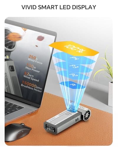 Compressed Air Duster, 150000RPM Electric Air Duster with LED Display & Brushless Motor, 4-Gear Air Blower Rechargeable with LED Light, Cordless Turbo Fan for Computer, Keyboard, Car, Home, Outdoor - Thumbnail 3