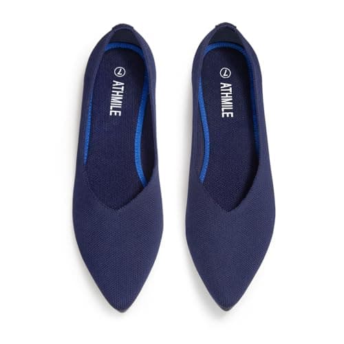 ATHMILE Pointed Toe Flats for Women Dressy Blue Work Shoes Business Casul Knit Ballet Flats Slip on Office Ladies Comforttable Dress - Image 1