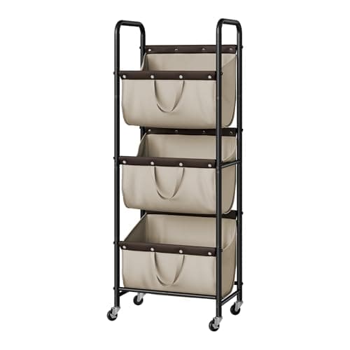 GRANNY SAYS 3 Tie Laundry Sorter, Laundry Basket with Wheels, Laundry Room Organization and Storage, 3 Section Rolling Laundry Cart for Dorm, Bathroom, Bedroom, Closet, Light Khaki - Image 1