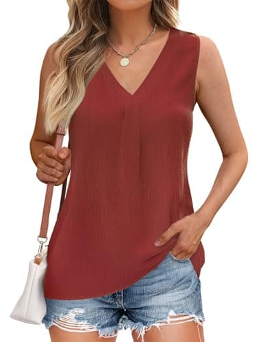 GKBK Womens Dressy Business Tank Tops V Neck Casual Cami Sleeveless Camisole Blouses Summer Basic Tank Shirt Brick Red S - Image 1