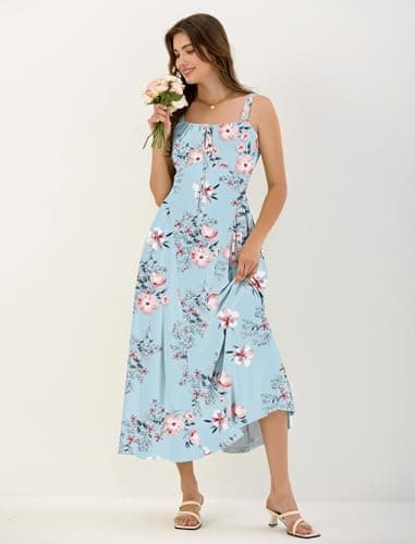 ZAFUL Women's Floral Corset Dress Spaghetti Strap Fit and Flare Flowy A Line Wedding Evening Party Midi Dress Blue L - Thumbnail 4