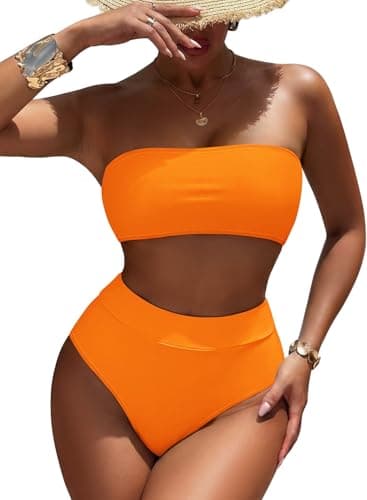Pink Queen Women's 2 Piece Brazilian Bikini Set Swimsuit High Waisted High Cut Tummy Control Bathing Suit Orange M - Image 1